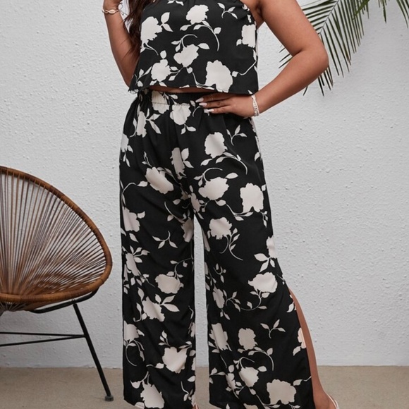 Floral Print Crop Tube Top & Wide Leg Pants - Picture 3 of 3